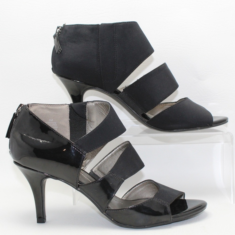 Bandolino‎ Motivate Womens Black Patent Textile Strappy Heel Sandals 9M